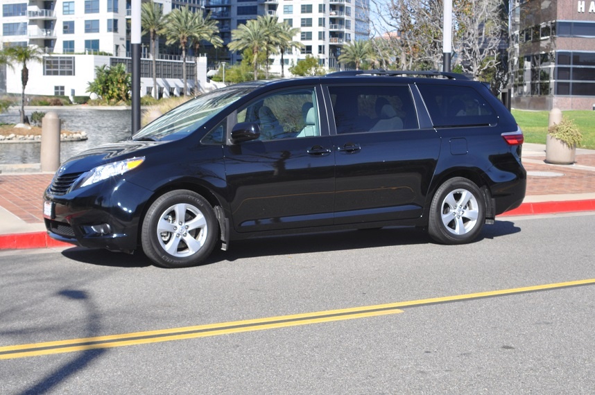 Exterior of blue minivan